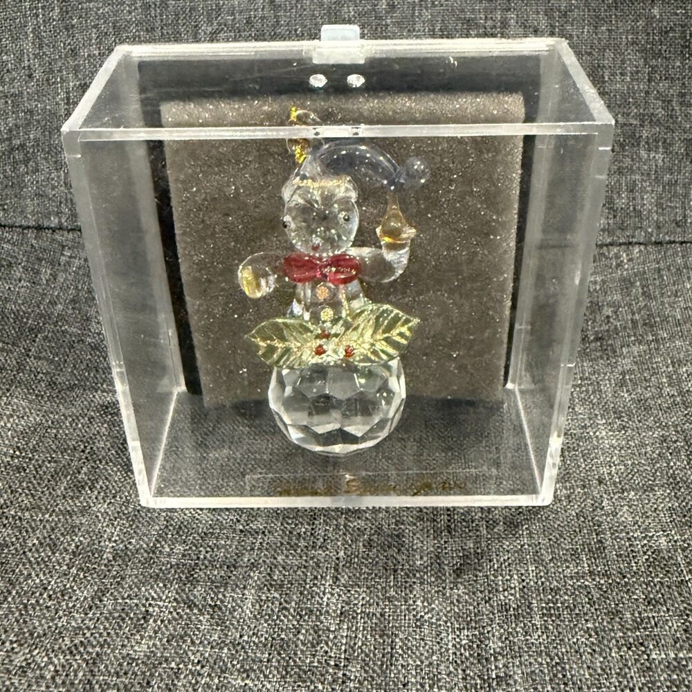 Crystal Figurine Hand Spun Glass Christmas Ornament Snowman In Box